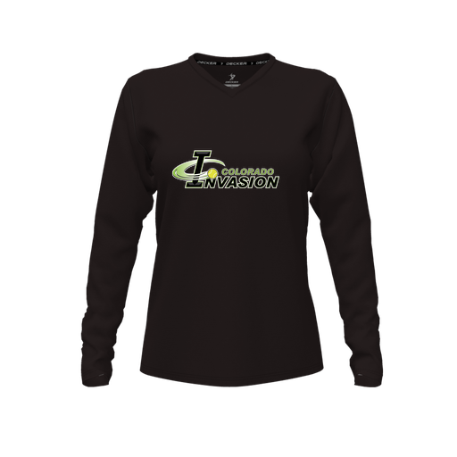 [FTLVCFBK-FYXS-LOGO1] Decker Comfort T-Shirt (Female Youth XS, Black, V Neck, Logo 1, Long Sleeve)