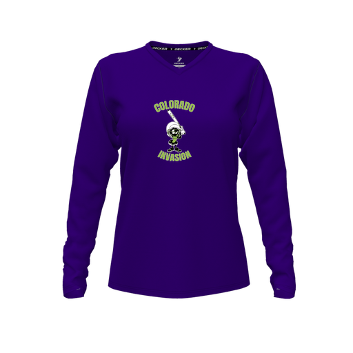 [FTLVCFPP-FYXS-LOGO3] Decker Comfort T-Shirt (Female Youth XS, Purple, V Neck, Logo 3, Long Sleeve)